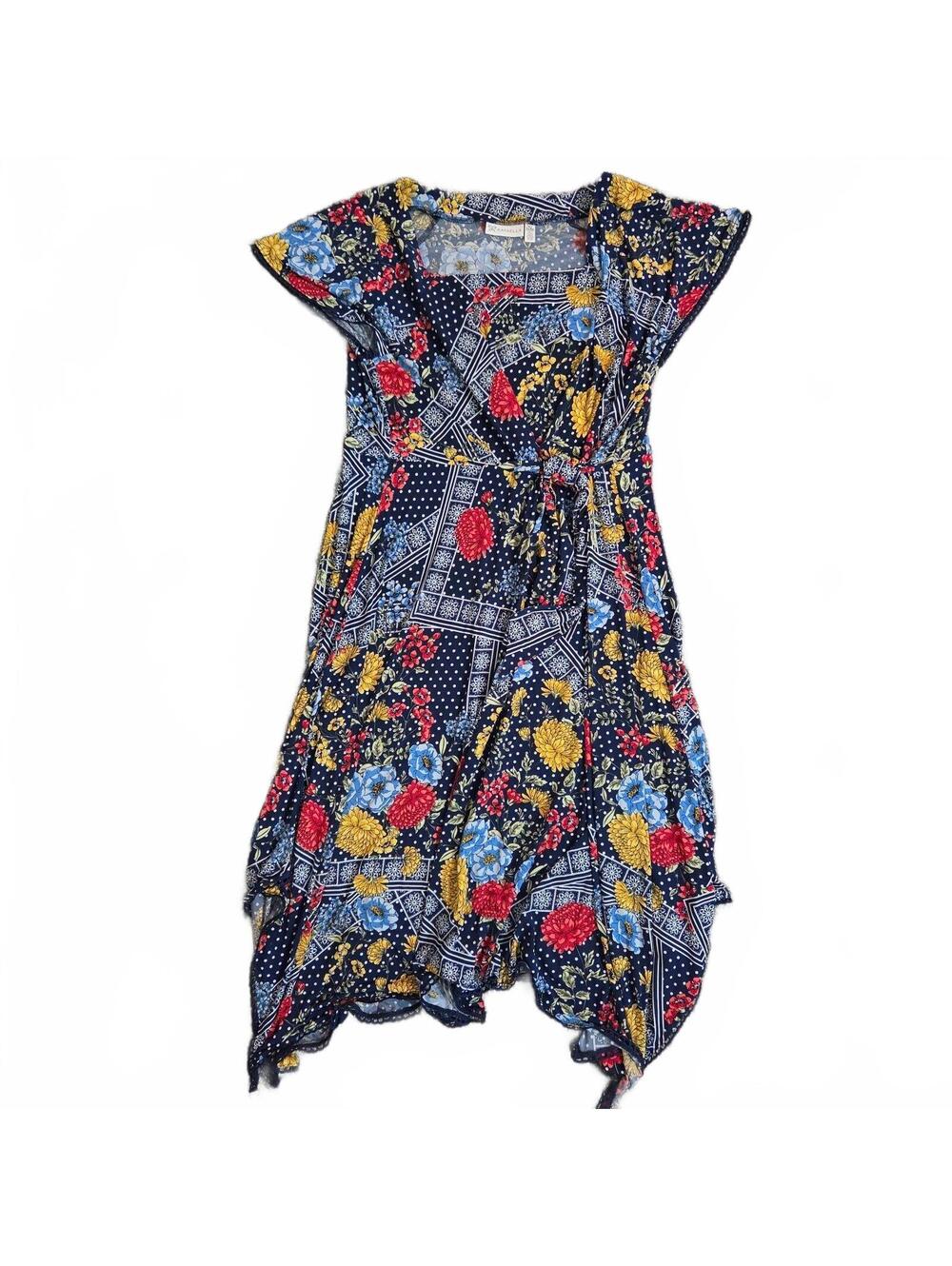 Rafaella Mediterranean Blue Floral Wrap Dress XL